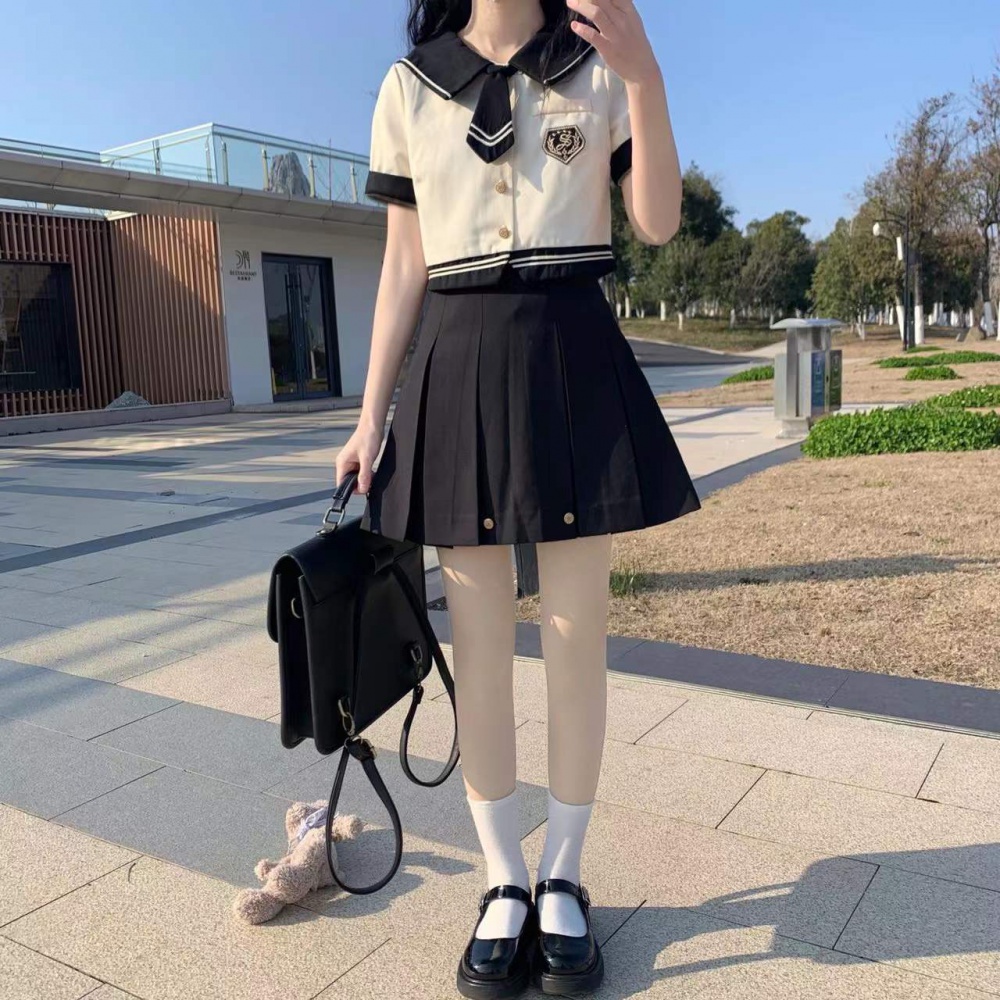 Japanese style skirt pleated uniform 2pcs set