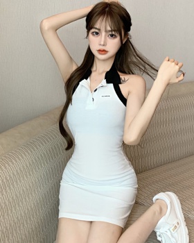 Lapel slim strapless Korean style halter dress