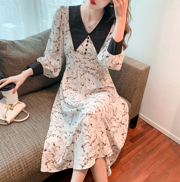 Spring chiffon dress floral doll collar long dress