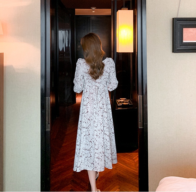 Spring chiffon dress floral doll collar long dress