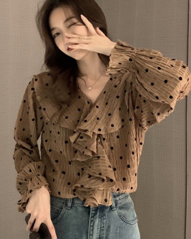 Unique polka dot shirt long sleeve temperament tops