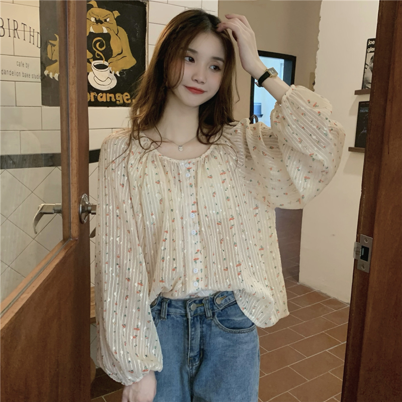 Long sleeve splice shirt floral single-breasted tops