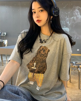 Korean style printing dog short sleeve loose bear T-shirt