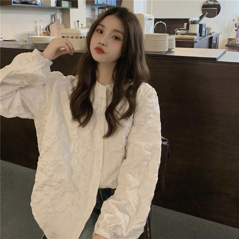 Korean style stereoscopic lady shirt loose lace tops