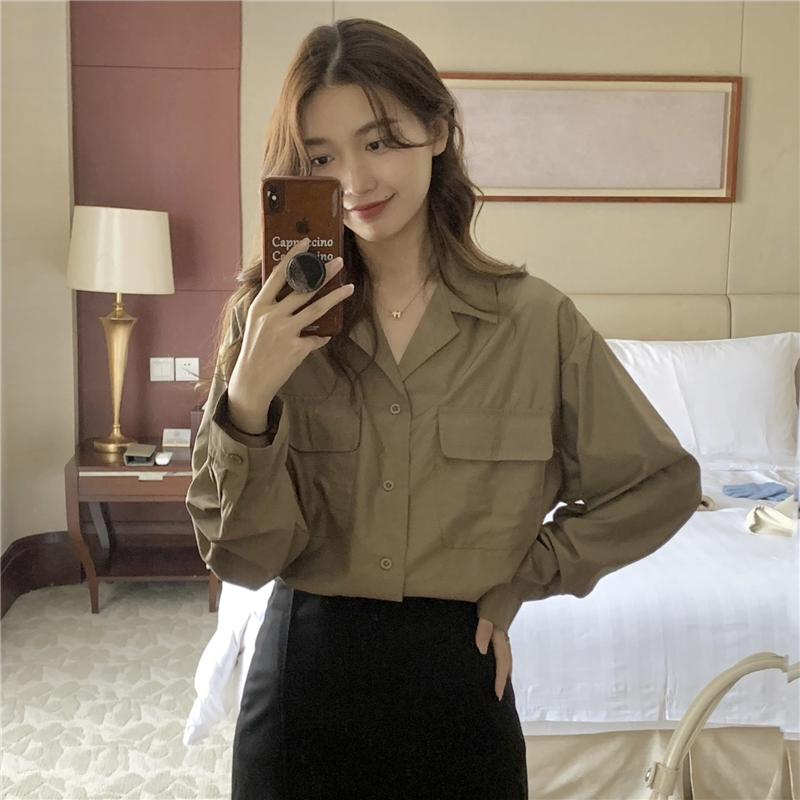 Korean style temperament tops long sleeve loose shirt