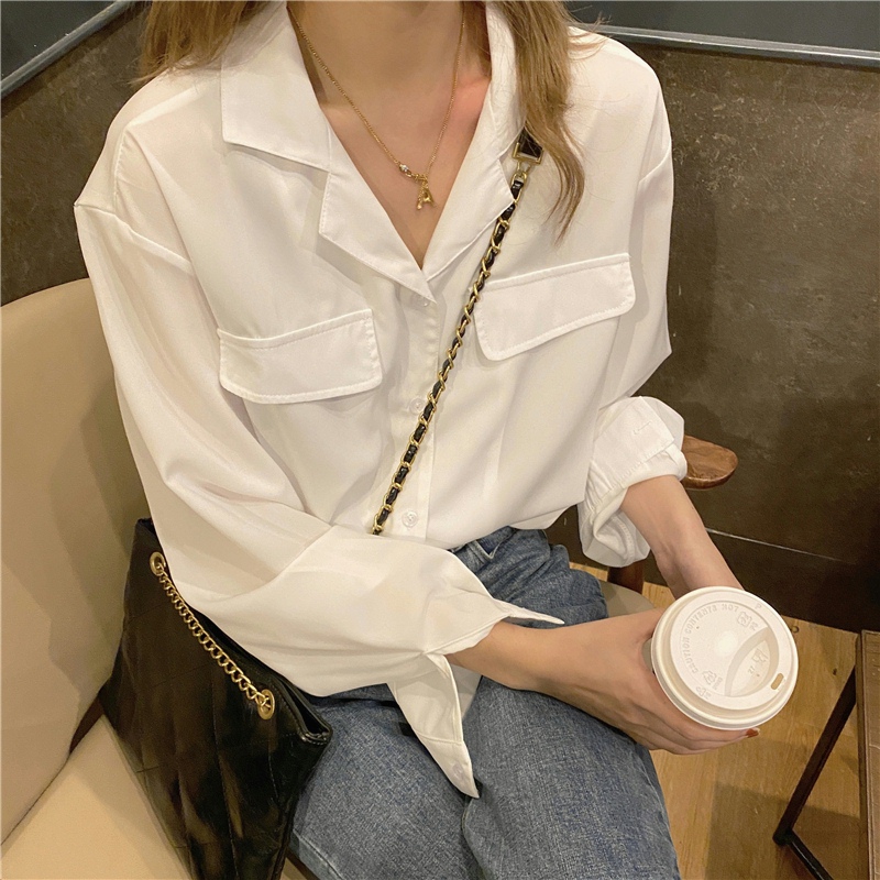 Retro slim temperament shirt long sleeve Korean style tops