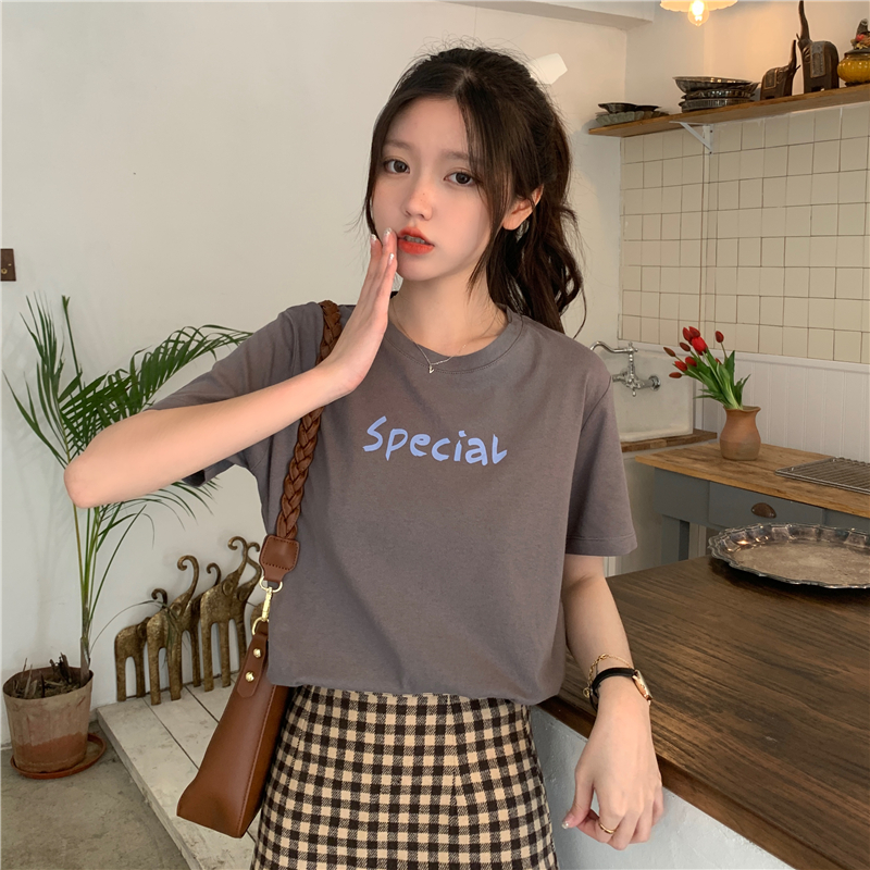 All-match pure cotton printing T-shirt for women