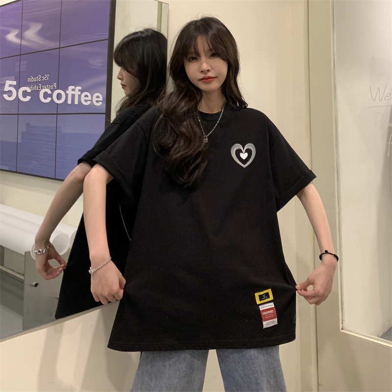 Loose heart short sleeve printing Japanese style T-shirt