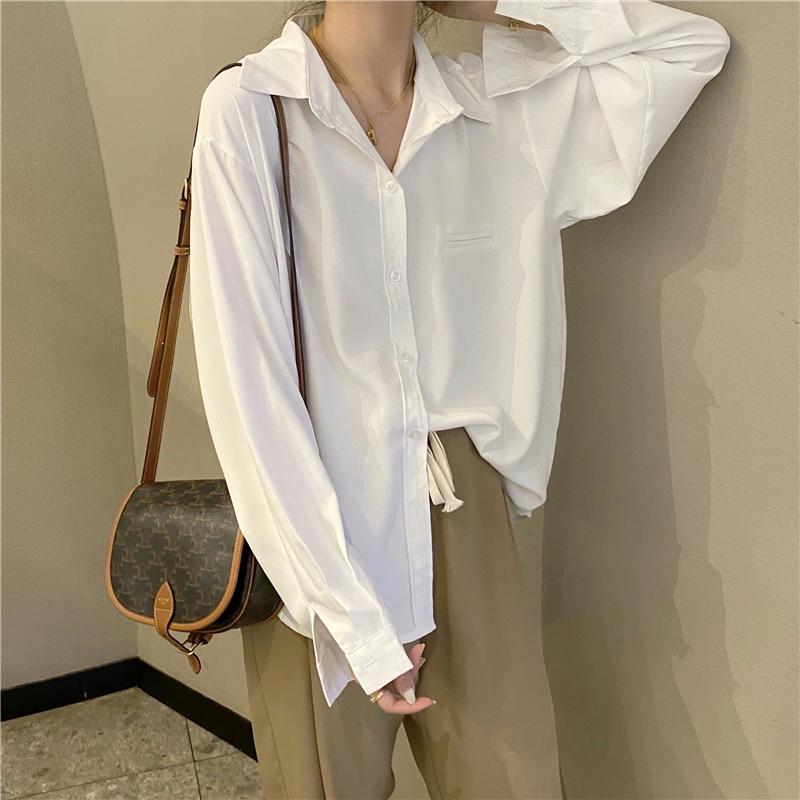 White unique loose shirt slim drape simple tops