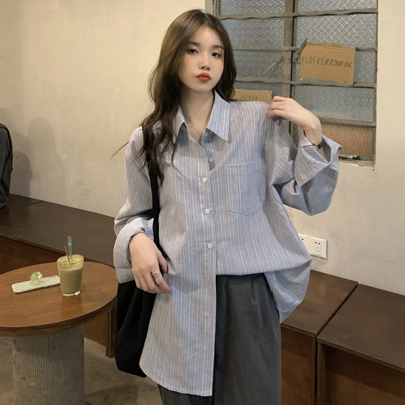 Stripe France style loose spring shirt for women