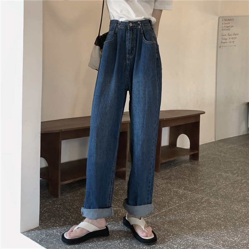 All-match wide leg retro long pants lazy high waist jeans