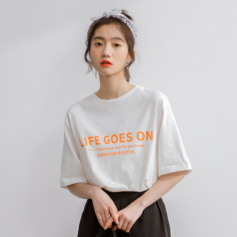 Letters spring and summer Korean style T-shirt for women