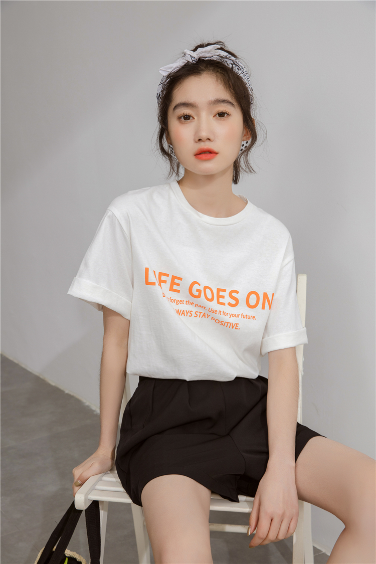 Letters spring and summer Korean style T-shirt for women