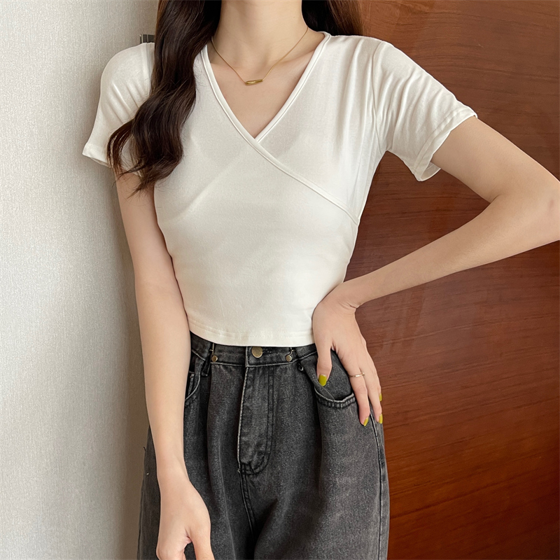 Pure cotton bandage T-shirt short sleeve tops for women