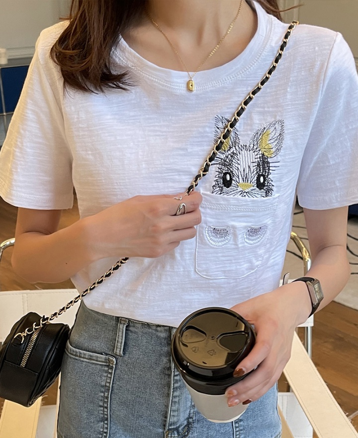 White pocket summer T-shirt loose cotton tops