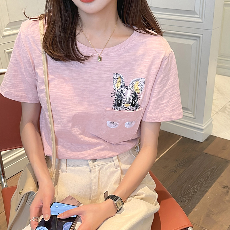 White pocket summer T-shirt loose cotton tops