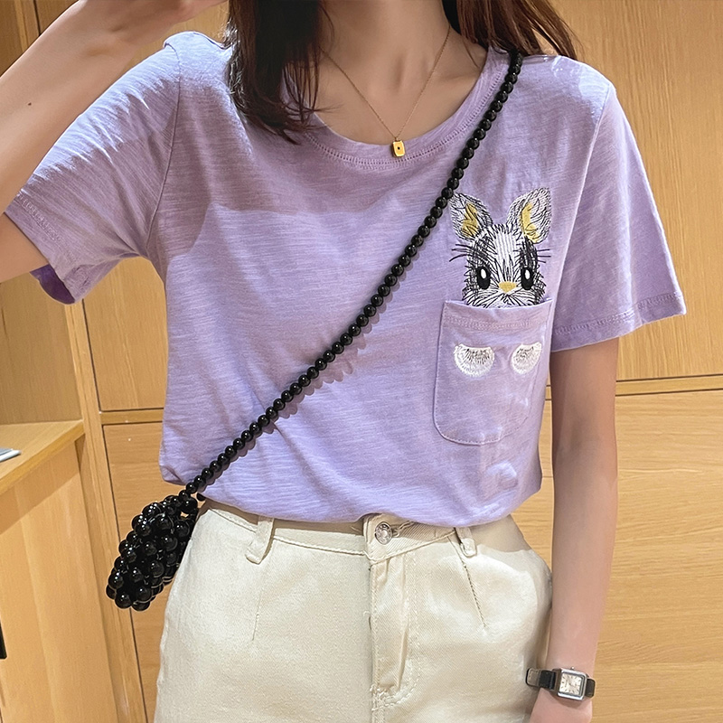 White pocket summer T-shirt loose cotton tops