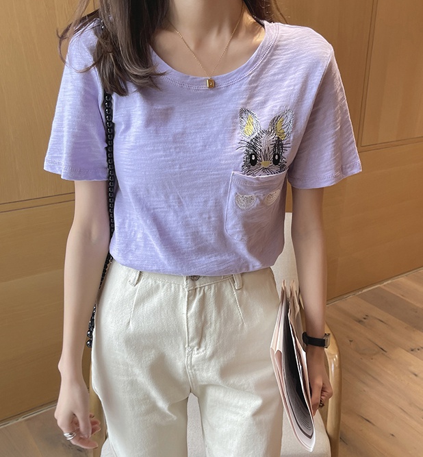 White pocket summer T-shirt loose cotton tops