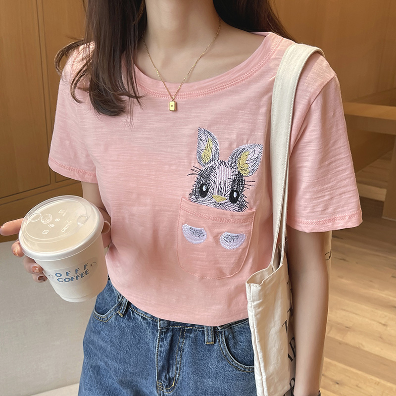 White pocket summer T-shirt loose cotton tops