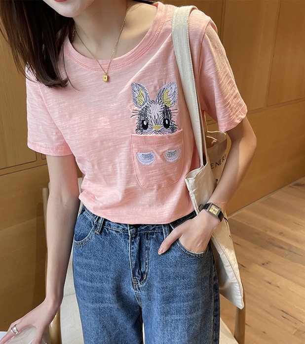 White pocket summer T-shirt loose cotton tops