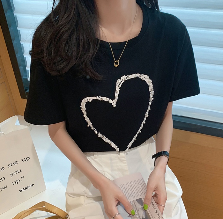 Heart short sleeve T-shirt loose tops for women