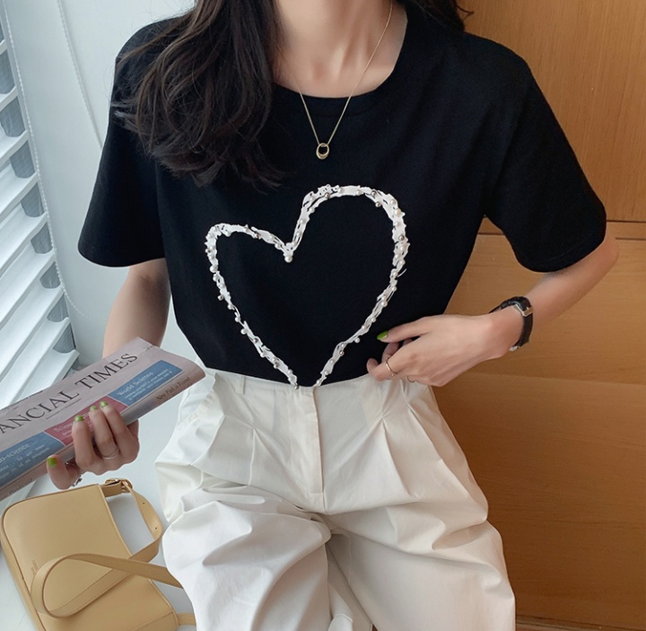 Heart short sleeve T-shirt loose tops for women