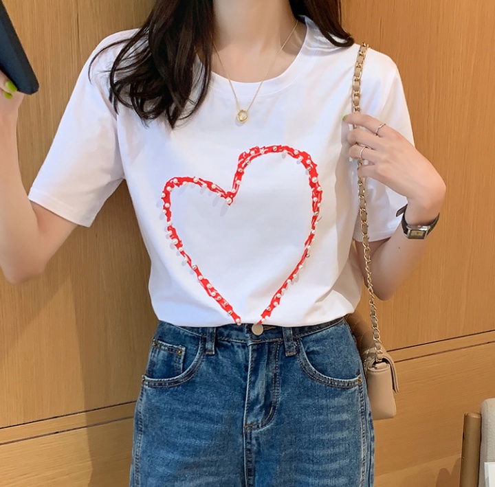 Heart short sleeve T-shirt loose tops for women