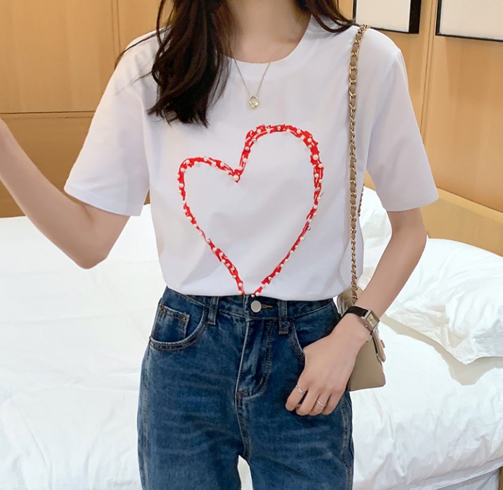 Heart short sleeve T-shirt loose tops for women