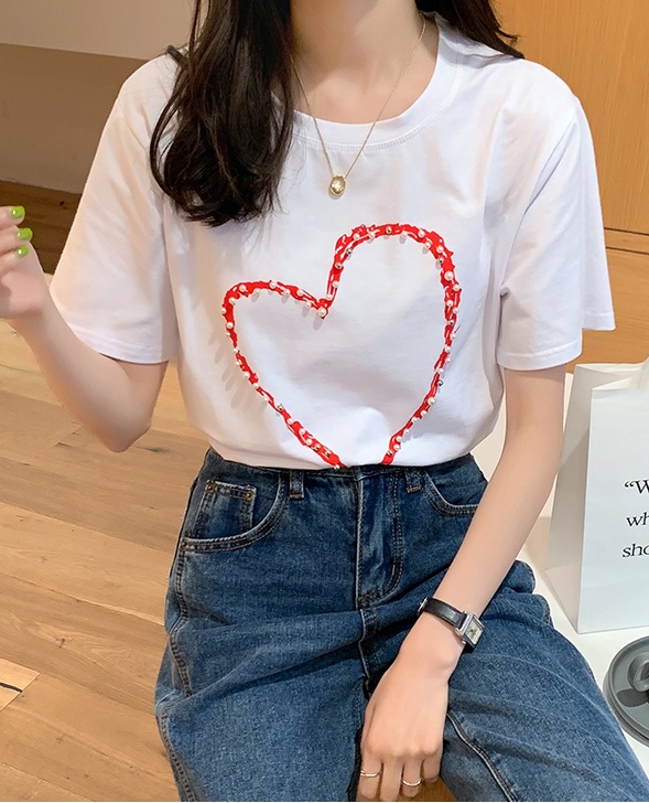 Heart short sleeve T-shirt loose tops for women