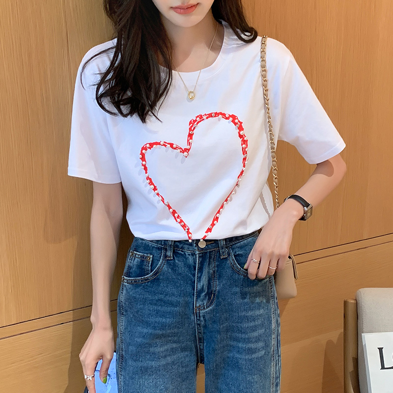 Heart short sleeve T-shirt loose tops for women