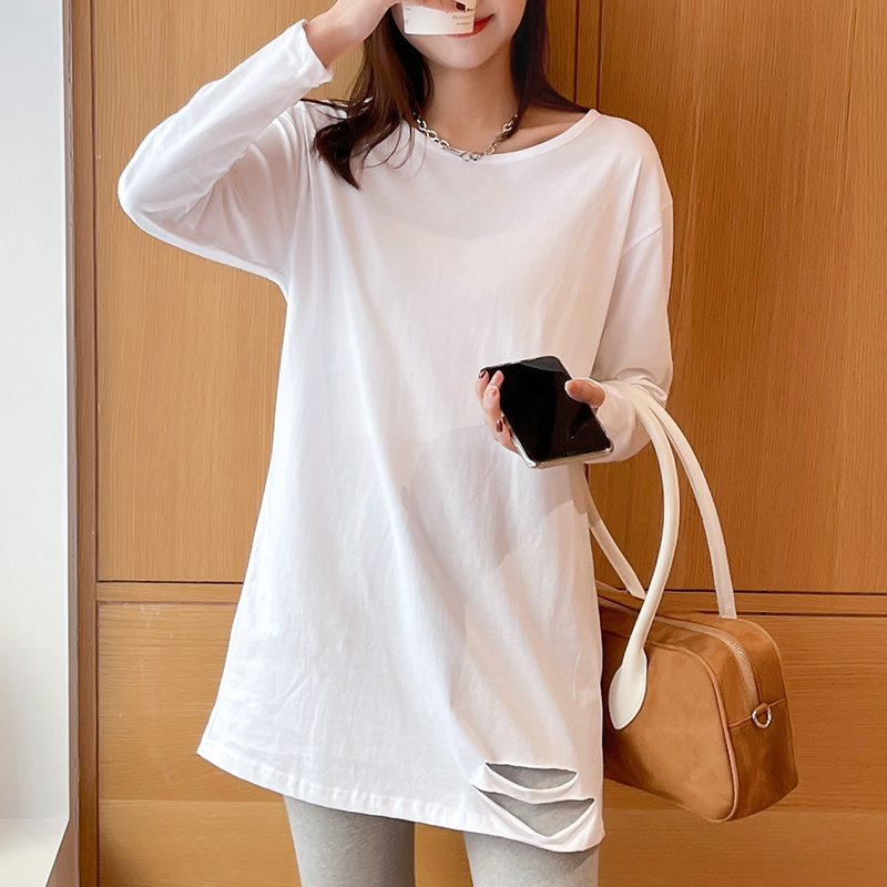 Long white spring T-shirt long sleeve loose tops