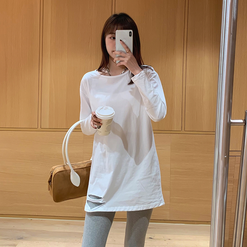 Long white spring T-shirt long sleeve loose tops