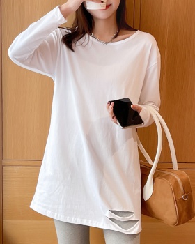 Long white spring T-shirt long sleeve loose tops