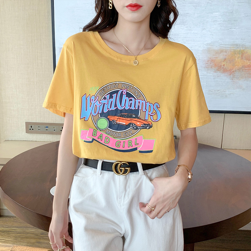 White simple tops Western style loose T-shirt for women