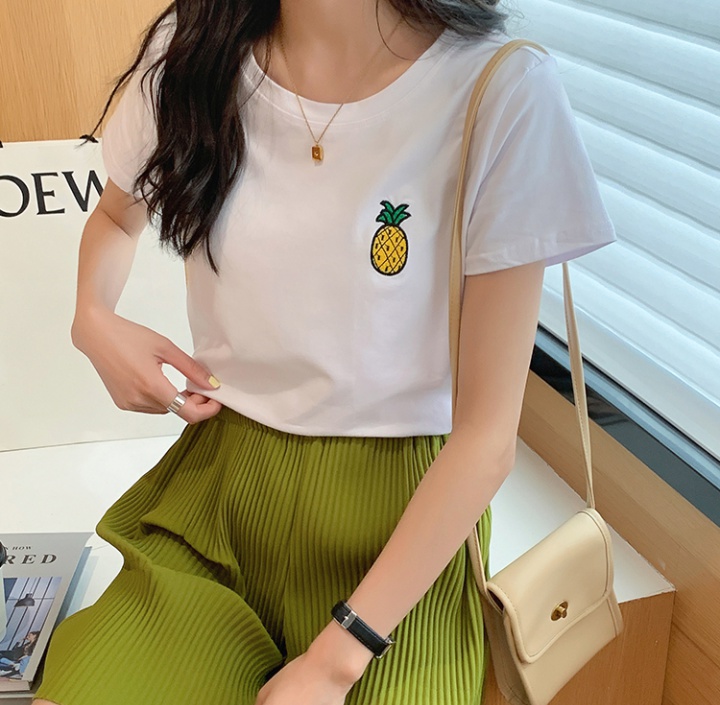 White Western style T-shirt embroidered tops for women