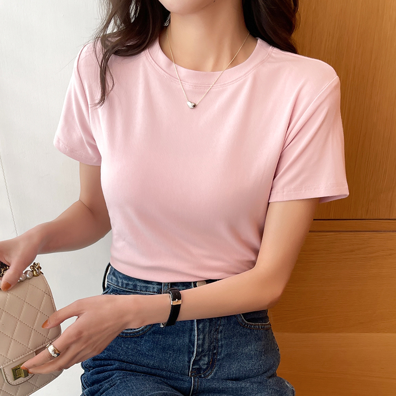 Western style slim spring T-shirt pure cotton summer tops