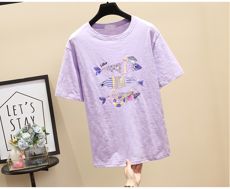 Short sleeve large yard T-shirt loose cotton tops for women