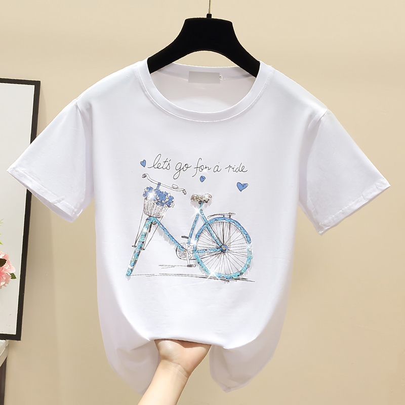 Loose candy colors tops Western style T-shirt for women