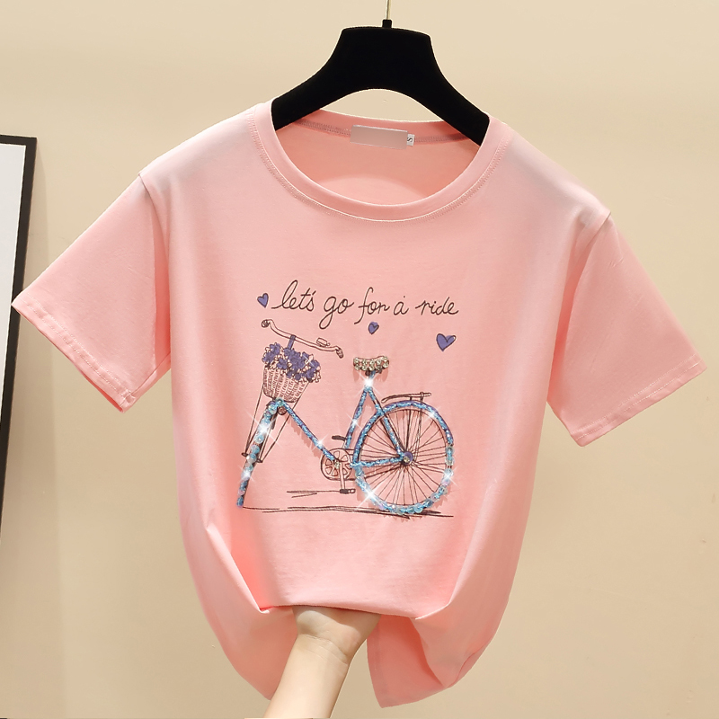 Loose candy colors tops Western style T-shirt for women