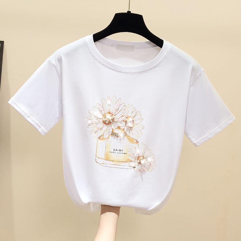 Printing short sleeve pure cotton all-match T-shirt for women