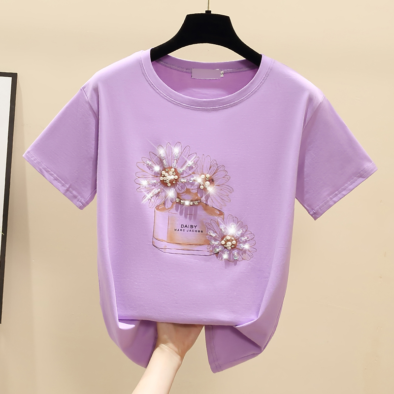 Printing short sleeve pure cotton all-match T-shirt for women