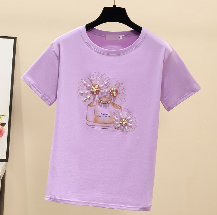 Printing short sleeve pure cotton all-match T-shirt for women