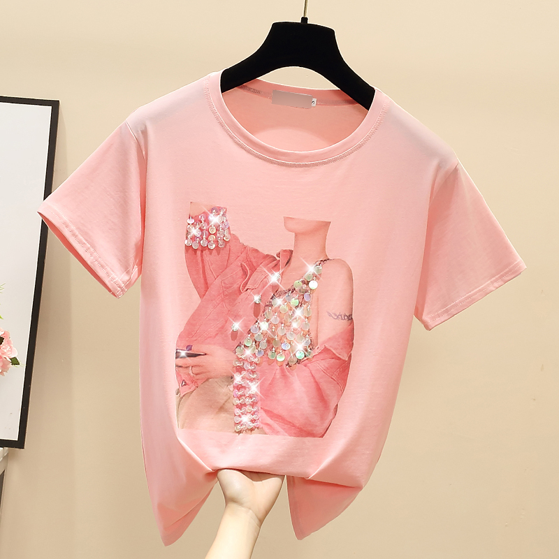 Loose summer T-shirt beading pullover tops for women