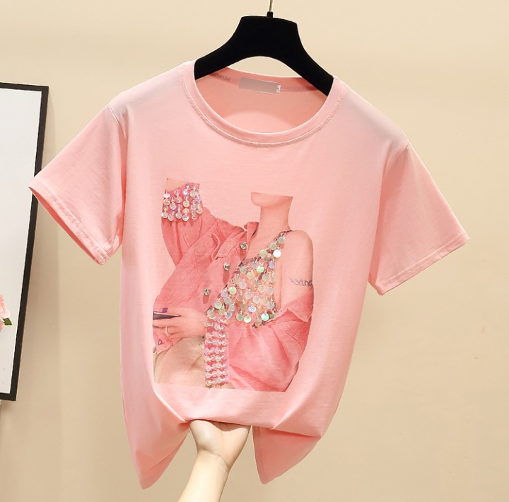 Loose summer T-shirt beading pullover tops for women