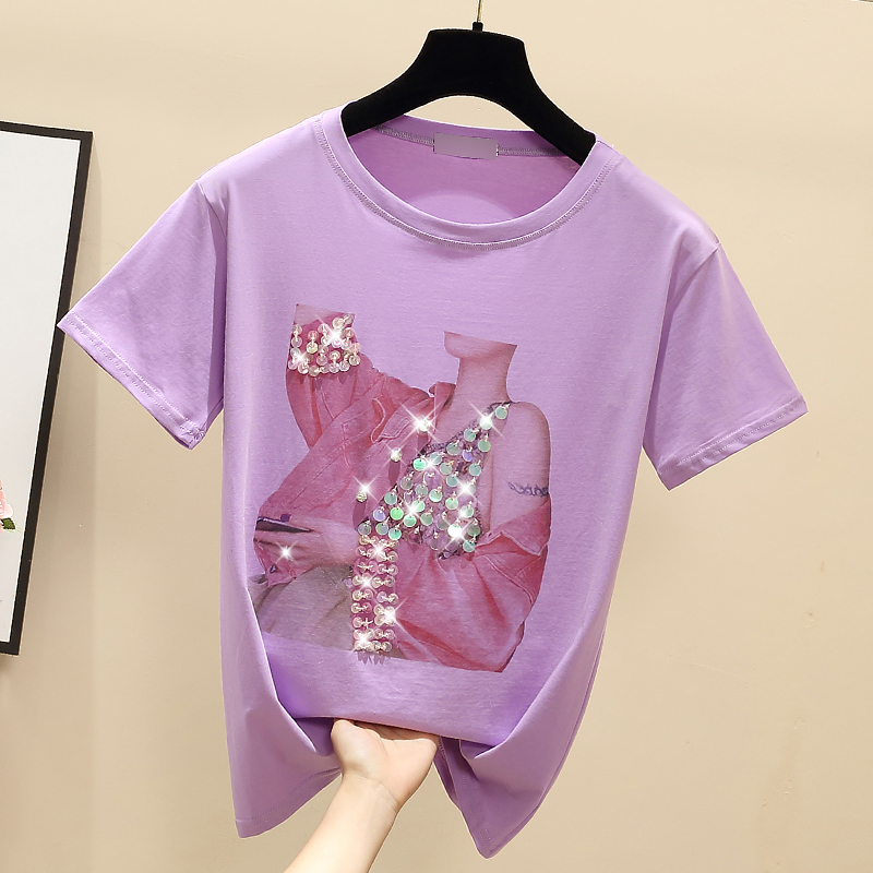 Loose summer T-shirt beading pullover tops for women