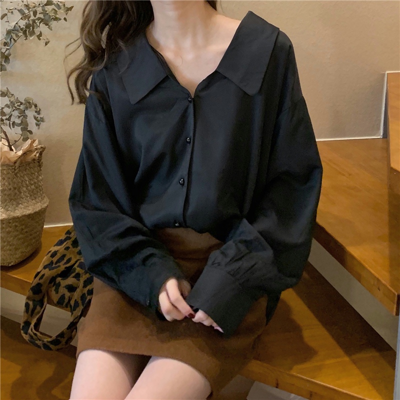 Pure loose tops single-breasted Korean style shirt