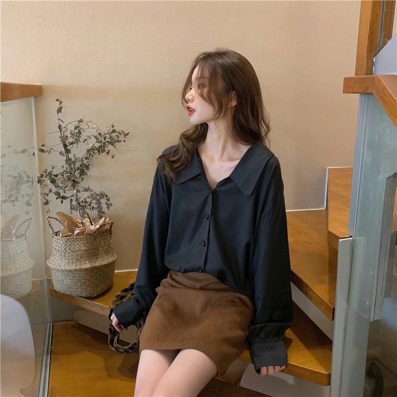 Pure loose tops single-breasted Korean style shirt