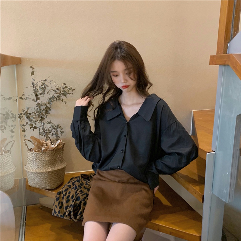 Pure loose tops single-breasted Korean style shirt