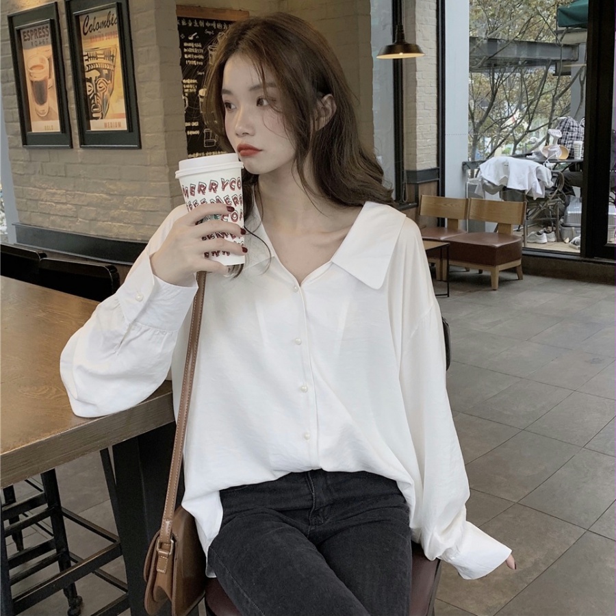 Pure loose tops single-breasted Korean style shirt