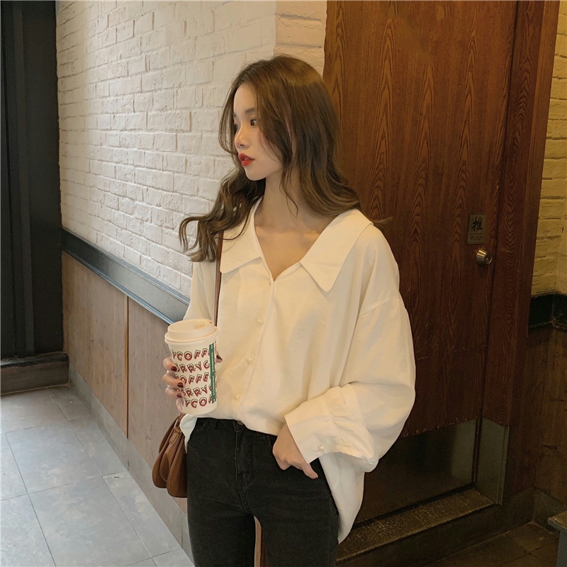 Pure loose tops single-breasted Korean style shirt